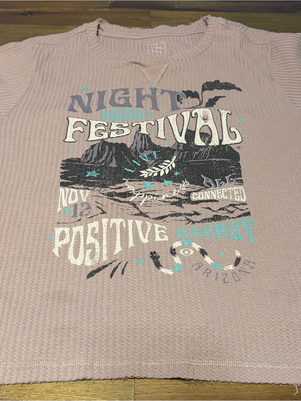 cleo Mauve Graphic waffled top with Teal Accents